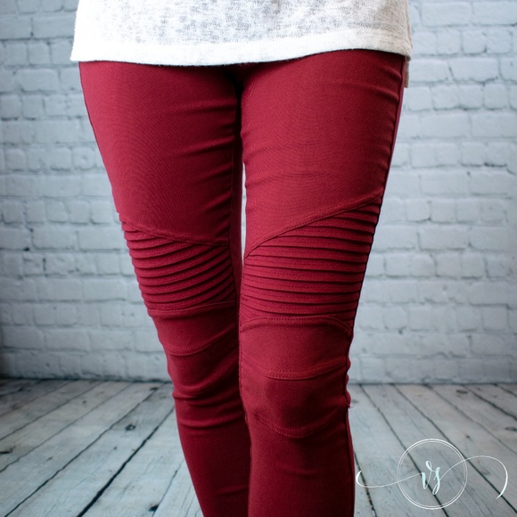 Burgundy Plus Size Moto Jeggings - Picture 1 of 4